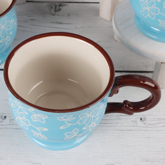 Tempt-ations Floral Lace Light Blue 10 oz Footed Tea Cups Set of 4 Rare Find! - Picture 7 of 8